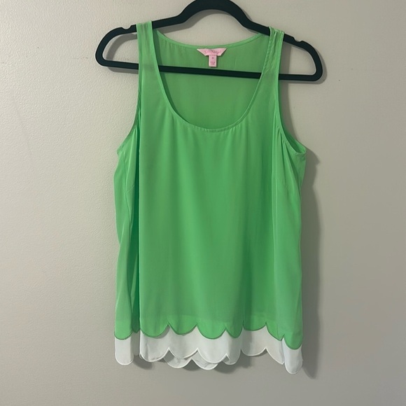 Lilly Pulitzer Womens New Green Carlina Silk Tank Top Scalloped Sz Medium Preppy - Picture 3 of 9